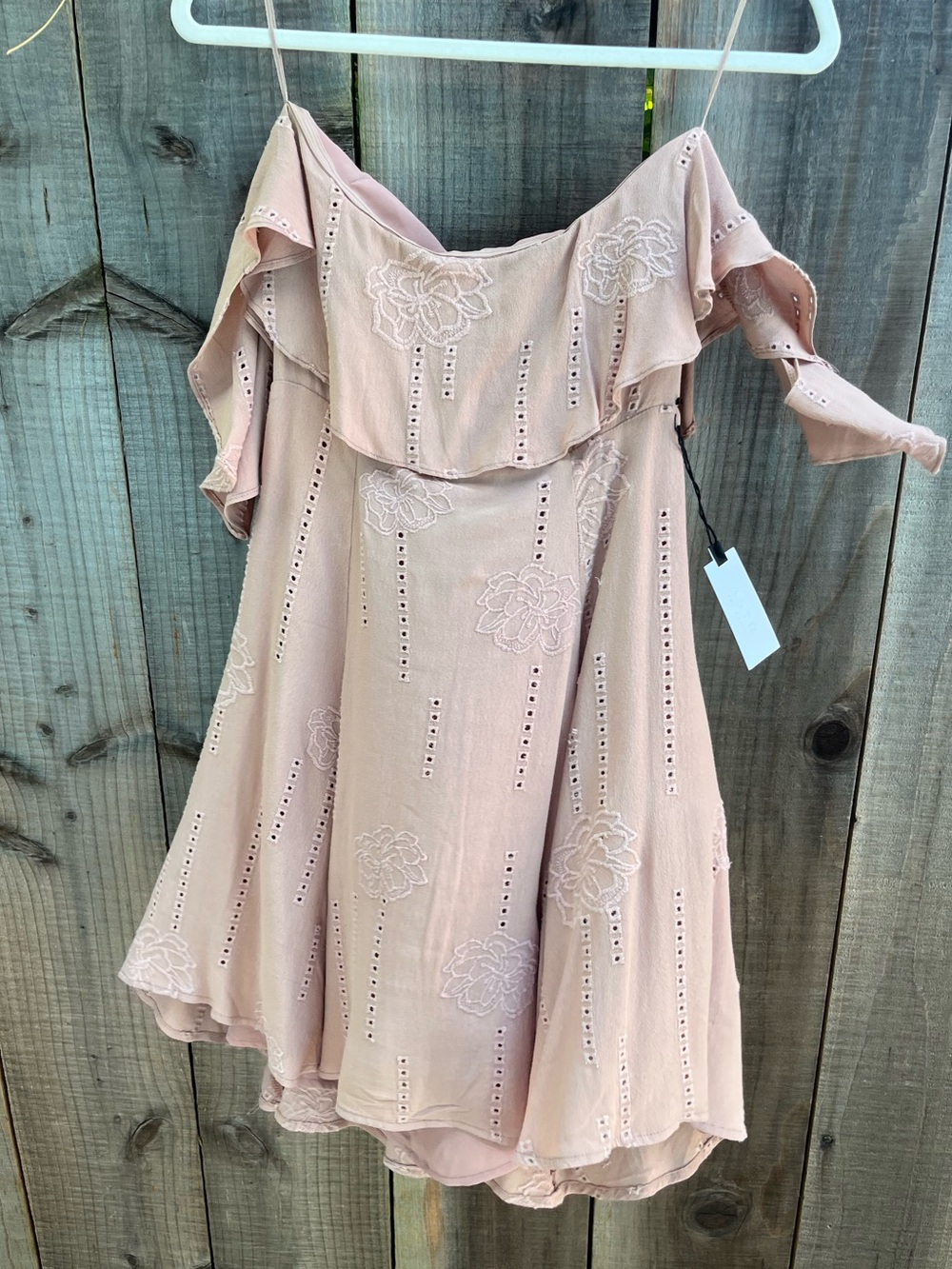 ASTR The Label Dress Blush Pink Off Shoulder Fit and Flare Size Small NWT